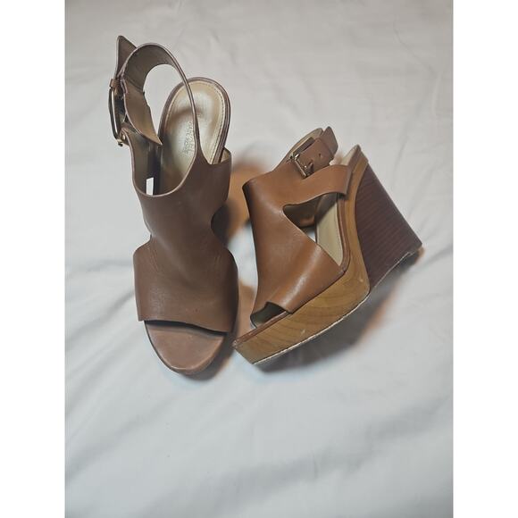 Michael Kors Brown Leather Josephine Vachetta Wedge Sandals size 8 - Picture 1 of 7